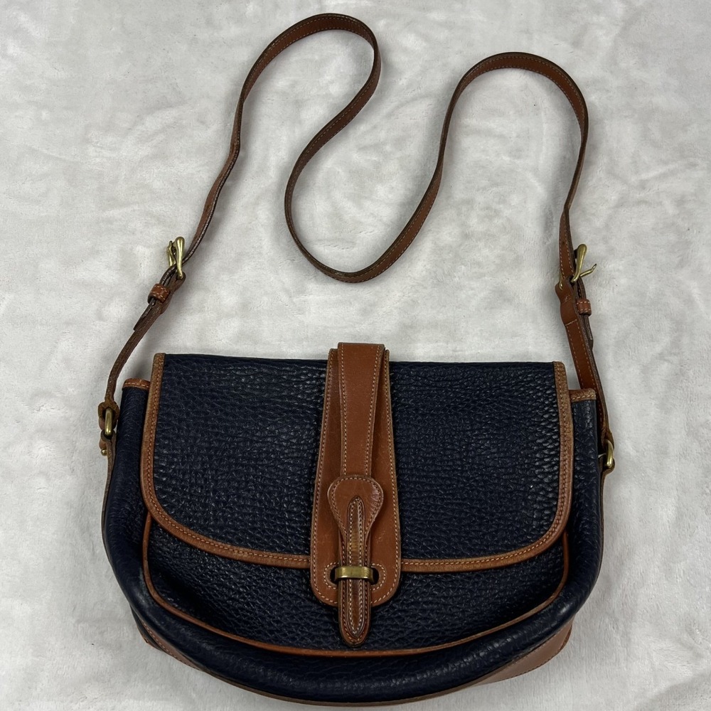 Dooney & Bourke Crossbody Bag Womens Medium Navy Blue Tan All Weather Leather